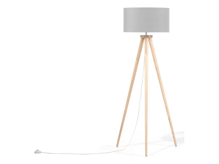 Beliani Lampa stojąca szara jasne drewno dębowe 142 cm trójnóg okrągły abażur nowoczesna Lampa z abażurem Lampa sztalugowa Kategoria Lampy podłogowe