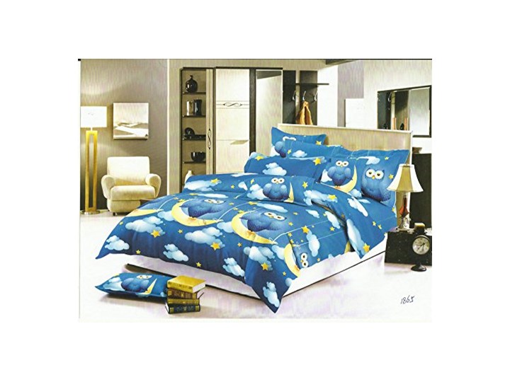 DecoKing - Pościel Bawełniana Ciemnoniebieska NOCNE SOWY WZORY DZIECIĘCE 160x200 cm
