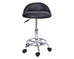 Taboret fryzjerski Calla- czarny Hoker z oparciem Skóra Metal Skóra naturalna Hoker regulowany Skóra Metal Metal Hoker obrotowy Styl Nowoczesny