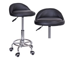 Taboret fryzjerski Calla- czarny Hoker z oparciem Skóra Metal Skóra naturalna Hoker regulowany Skóra Metal Metal Hoker obrotowy Styl Nowoczesny