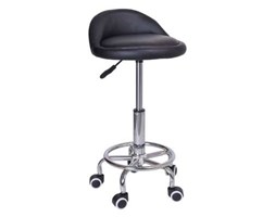 Taboret fryzjerski Calla- czarny Hoker z oparciem Skóra Metal Skóra naturalna Hoker regulowany Skóra Metal Metal Hoker obrotowy Styl Nowoczesny
