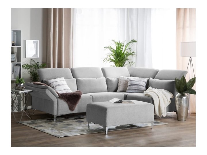Beliani Sofa narożna tapicerowana szara lewostronna z otomaną FILLAN