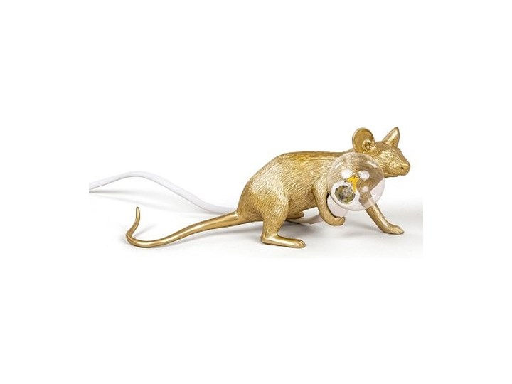 Lampa Mouse złota leżąca biały kabel