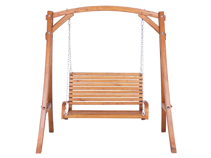 Huśtawka ogrodowa drewniana miejsce na 2 osoby tradycyjny rustykalny design Kategoria Huśtawki ogrodowe Materiał stelaża Drewno
