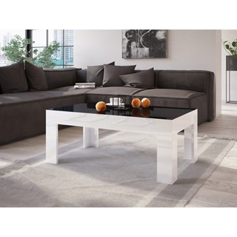 Ława do salonu w wysokim połysku Simple 100x60 z czarnym blatem i białymi nogami