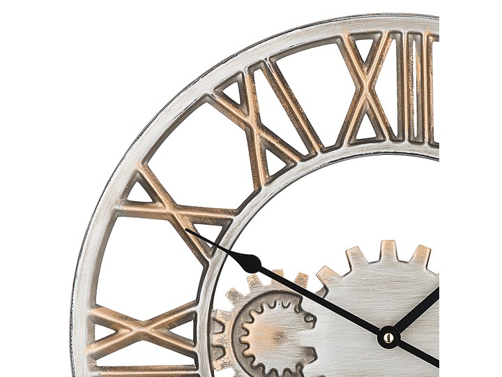 Zegar ścienny srebrno-złoty żelazny rzymskie cyfry Ø 46 cm industrialny design Metal Pomieszczenie Salon Okrągły Pomieszczenie Sypialnia