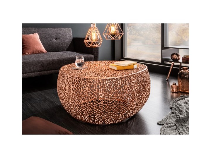 Stolik kawowy Liść 80cm miedzi 38942 Wysokość 40 cm Metal Styl Glamour