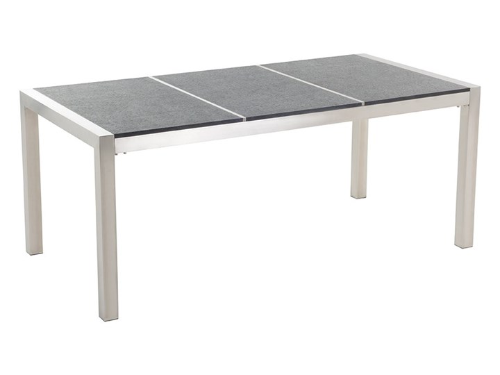 Zestaw mebli ogrodowych jadalniany czarny palony stół granit/bazalt 180 x 90 cm 6 krzeseł tekstylnych sztaplowanych Stoły z krzesłami Tworzywo sztuczne Stal Kolor Szary