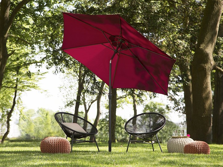 Parasol ogrodowy burgundowy składany 270 x 230 cm odchylany z korbą Parasole Kategoria Parasole ogrodowe