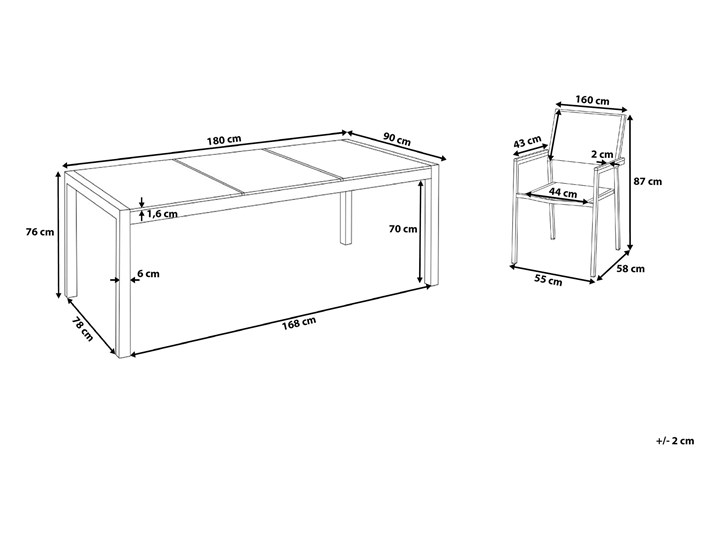Zestaw mebli ogrodowych jadalniany czarny stół granit/bazalt 180 x 90 cm 6 krzeseł z technorattanu sztaplowanych Stoły z krzesłami Stal Kategoria Zestawy mebli ogrodowych Kolor Szary