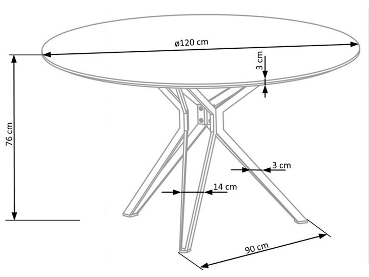 Okrągły stół do jadalni na metalowych nogach Pixel 2 Pomieszczenie Stoły do jadalni Długość 120 cm  Płyta MDF Stal Wysokość 76 cm Drewno Styl Minimalistyczny