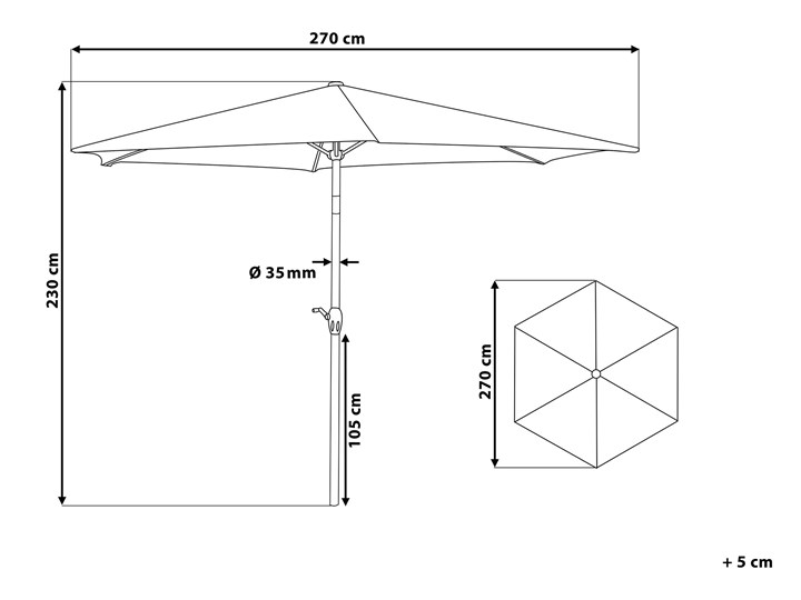 Parasol ogrodowy burgundowy składany 270 x 230 cm odchylany z korbą Parasole Kategoria Parasole ogrodowe Kolor Czerwony