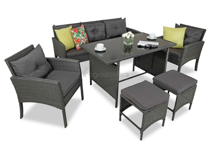 Zestaw z technorattanu z pufami Bari Garden Point Tworzywo sztuczne Zestawy wypoczynkowe Zawartość zestawu Fotele Stal Zawartość zestawu Sofa