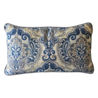 BOMBAJ poduszka dekoracyjna żakard welur błękitny / biały / szary, prostokątna 30x50 cm
