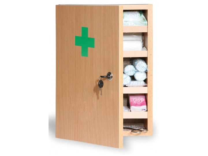 Drewniana apteczka ścienna, 43x30x14 cm, buk, bez zawartości Głębokość 30 cm Wiszące Wysokość 43 cm Płyta MDF Szerokość 30 cm Drewno Kolor Zielony