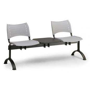 Ławka do poczekalni plastikowa VISIO, 2 siedzenia + stołek, szary, czarne nogi