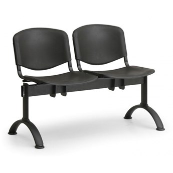 Ławka do poczekalni plastikowa ISO, 2-siedziska, czarny, czarne nogi