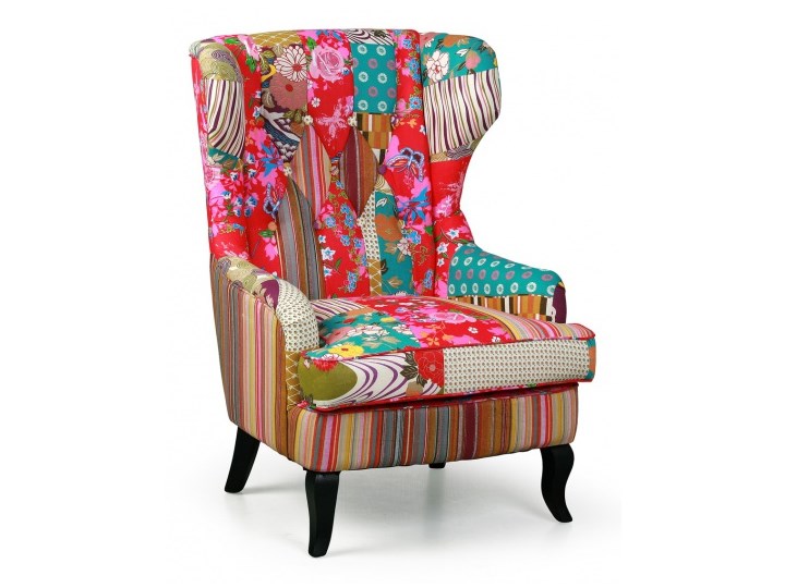 Fotel Patchwork typu uszak Pomieszczenie Salon Drewno Wysokość 101 cm Tkanina Fotel uszak Styl Nowoczesny
