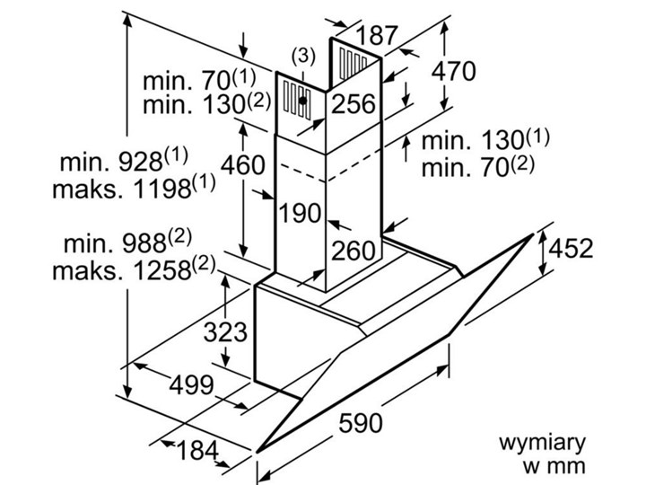 Okap BOSCH DWK67CM60 Szerokość 60 cm Okap kominowy Sterowanie Elektroniczne
