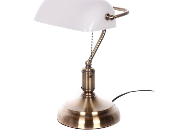 KLASYCZNA LAMPA BANKIERSKA BIURKOWA BIAŁA BANKER CLASSIC Metal Wysokość 38 cm Lampa gabinetowa Lampa z kloszem Szkło Mosiądz Pomieszczenie Biuro i pracownia