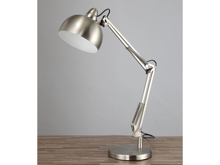 LAMPA BIURKOWA SREBRNA RIGORRIA Lampa gabinetowa Wysokość 70 cm Lampa z kloszem Metal Lampa z abażurem Pomieszczenie Biuro i pracownia