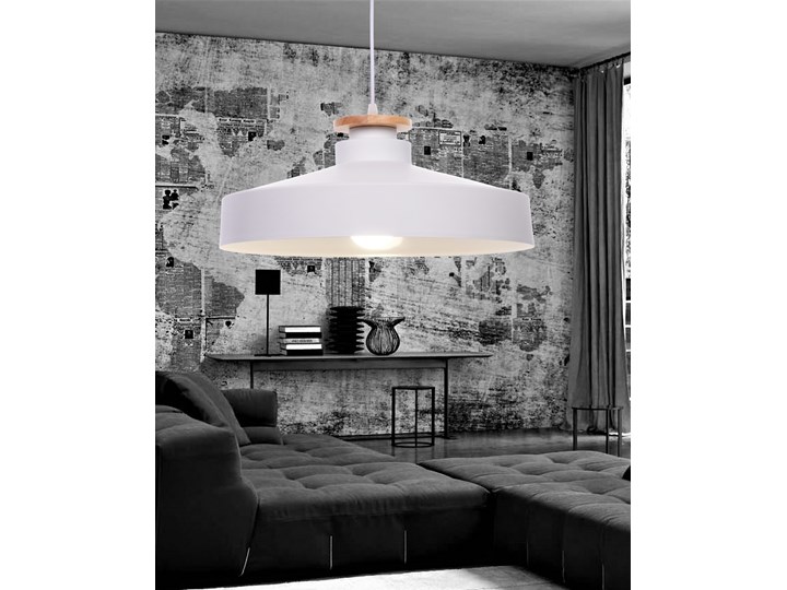 NOWOCZESNA LAMPA WISZĄCA BIAŁA LUDOR Drewno Metal Lampa inspirowana Lampa z abażurem Lampa z kloszem Styl Nowoczesny