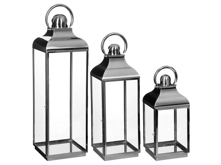 Lampion dekoracyjny szklany INOX, 3 sztuki w komplecie Świeca Szkło Świecznik Metal Kategoria Świeczniki i świece