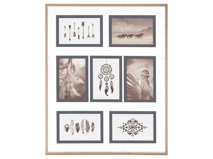 Ramka na zdjęcia, szklana, 7 elementów, drewniana rama Drewno Tworzywo sztuczne Multiramka Kategoria Ramy i ramki na zdjęcia