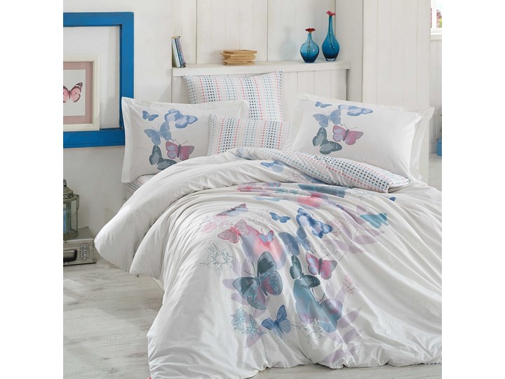 SELSEY Komplet pościeli Cossidae 200x220 cm z dwiema poszewkami na poduszkę 50x70 cm i z prześcieradłem w odcieniach niebieskiego Pomieszczenie Pościel do sypialni Bawełna 160x200 cm Pomieszczenie Pościel dziecięca