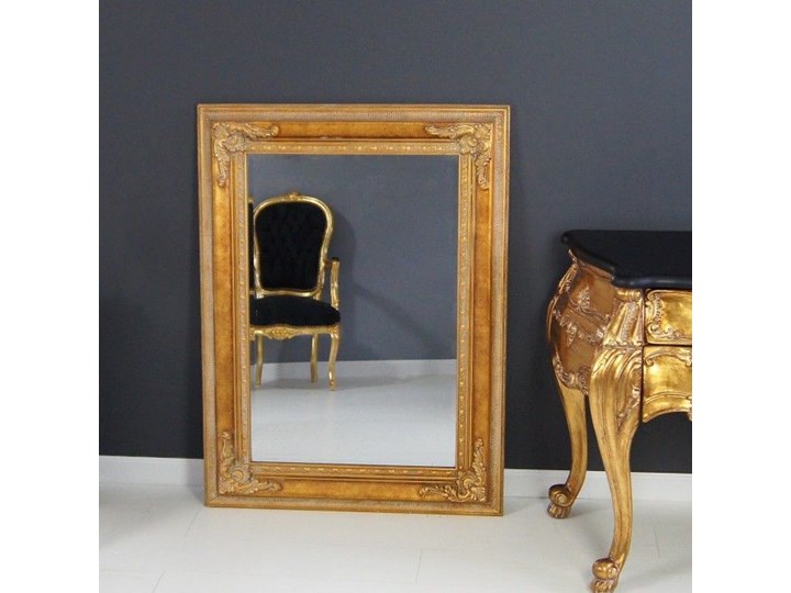 Lustro, drewniana rama, ornamenty, kolor złoty.