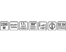 CZAJNIK ELEKTRYCZNY 1,7L REGULACJA TEMPERATURY W PODSTAWIE 68195 Plastik Stal Regulacja temperatury