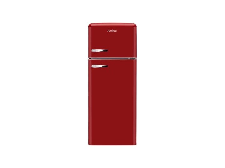 Lodówka AMICA KGC15630R Retro Wysokość 144 cm Kategoria Lodówki Jednodrzwiowe Szerokość 55 cm Szerokość 90 cm Szerokość 50 cm Położenie zamrażalnika Na górze