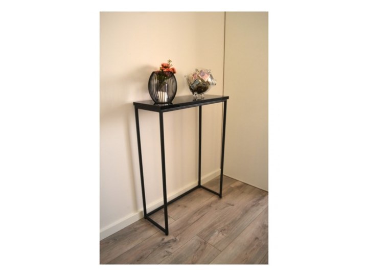 CAROLE - czarna konsola z blatem na wysoki połysk Wysokość 90 cm Z samym blatem Szerokość 25 cm Płyta MDF Kolor Czarny Styl Nowoczesny