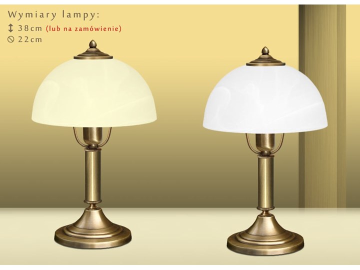 Lampa stołowa z mosiądzu P-B1B Wysokość 38 cm Lampa biurkowa Lampa LED Szkło Lampa z kloszem Lampa nocna Kolor Złoty