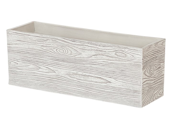Doniczka biała podłużna 42 x 13 x 15 cm imitacja drewna ogród balkon taras salon sypialnia