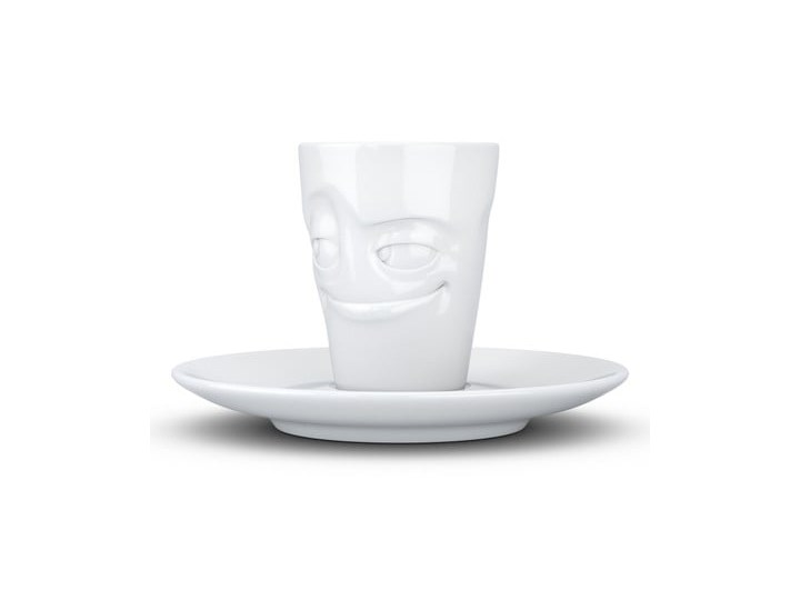 Biała uśmiechnięta porcelanowa filiżanka do espresso ze spodkiem 58products, 80 ml