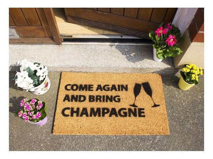 Wycieraczka z naturalnego kokosowego włókna Artsy Doormats Come Again & Bring Champagne, 40x60 cm Włókno kokosowe Kolor Brązowy