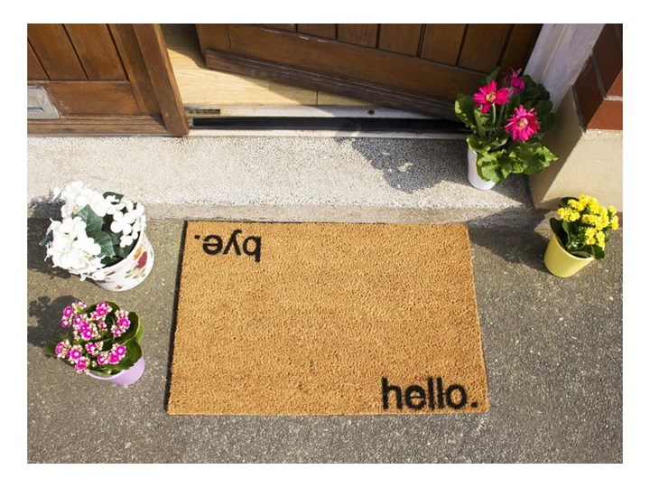 Wycieraczka z naturalnego kokosowego włókna Artsy Doormats Hello, Bye, 40x60 cm Włókno kokosowe Kolor Brązowy