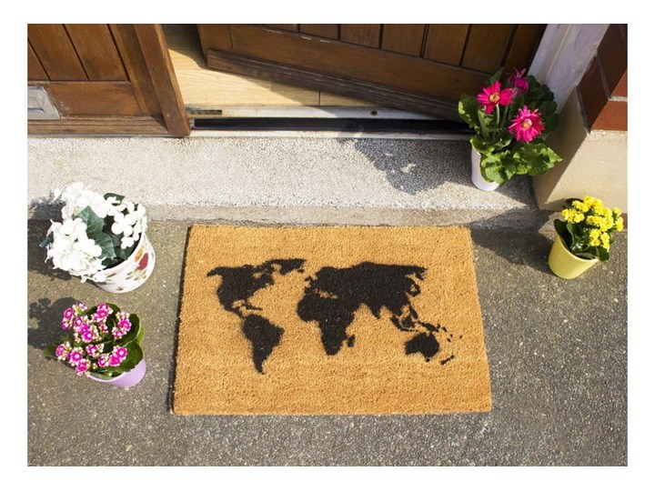 Wycieraczka z naturalnego kokosowego włókna Artsy Doormats World Map, 40x60 cm Włókno kokosowe Kolor Brązowy