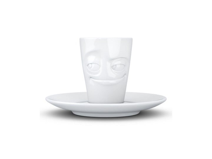 Biała uśmiechnięta porcelanowa filiżanka do espresso ze spodkiem 58products, 80 ml