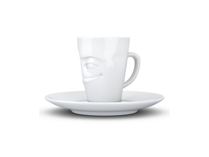 Biała uśmiechnięta porcelanowa filiżanka do espresso ze spodkiem 58products, 80 ml