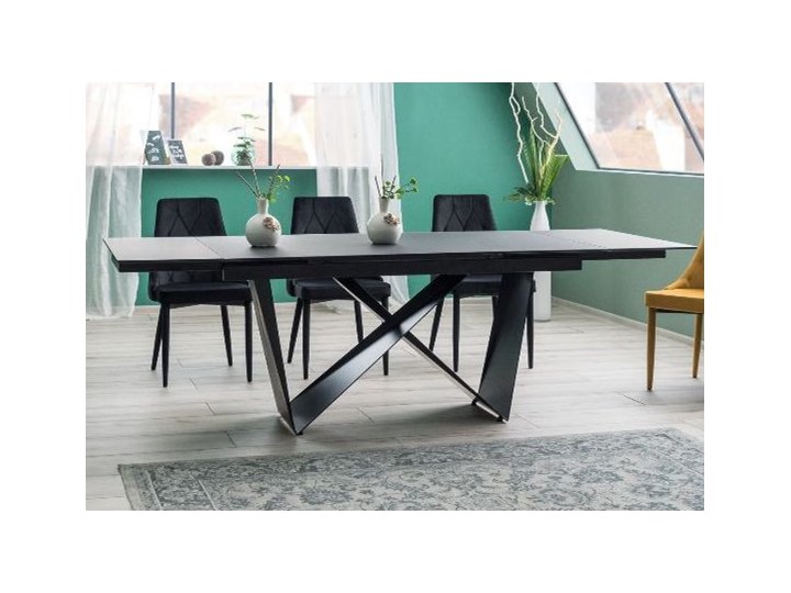 Designerski stół rozkładany ze szklanym blatem Cavalli I czarny mat
