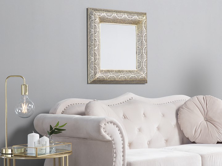 Lustro ścienne wiszące złote 60 x 60 cm vintage retro salon sypialnia łazienka Kwadratowe Styl Glamour Pomieszczenie Przedpokój