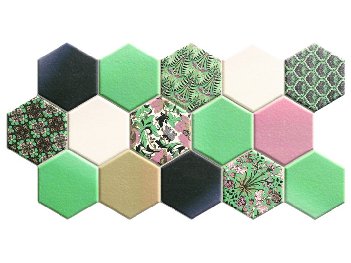 Hex Nouveau Green 26,5x51 heksagony na podłogę 26,5x51 cm Mozaika Płytki ścienne Wzór Nadruk