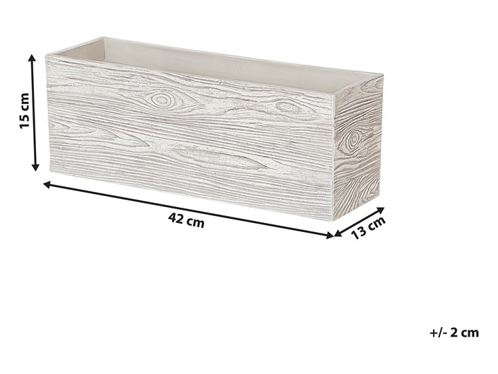 Doniczka biała podłużna 42 x 13 x 15 cm imitacja drewna ogród balkon taras salon sypialnia