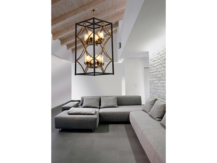 LAMPA WISZĄCA LOFT CZARNO-MOSIĘŻNA QUADRATO DUO Mosiądz Metal Lampa druciana Szkło Pomieszczenie Kuchnia