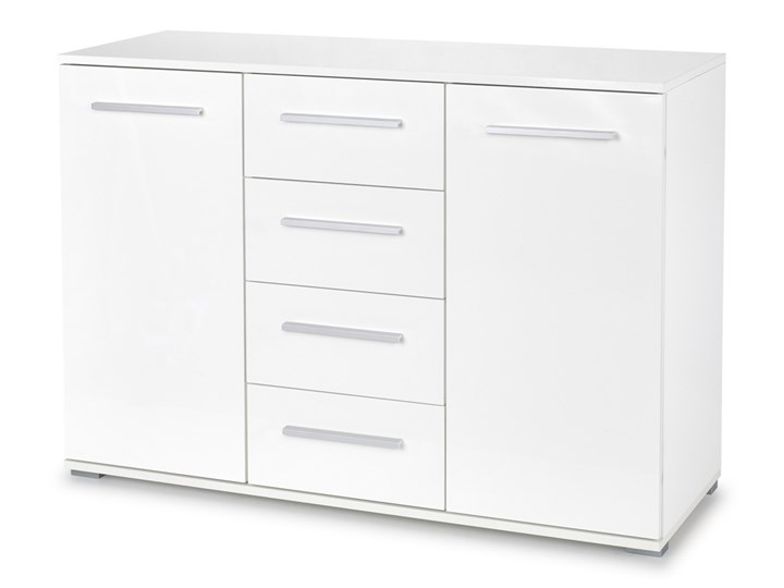 SELSEY Komoda Claros dwudrzwiowa z czterema szufladami biała Z szafkami i szufladami Wysokość 82 cm Z szafkami Głębokość 41 cm Wysokość 41 cm Pomieszczenie Sypialnia Głębokość 40 cm Szerokość 120 cm Szerokość 116 cm Pomieszczenie Salon
