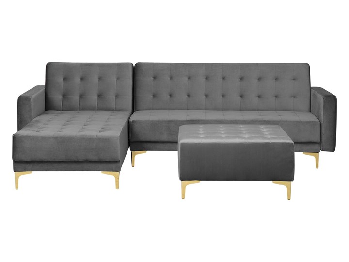 Narożnik rozkładany szary welurowy modułowy 4-osobowy z otomaną nowoczesna pikowana sofa do salonu z szezlongiem prawostronna Prawostronne Szerokość 267 cm Wysokość 83 cm Materiał obicia Materiał pikowany Modułowe Materiał obicia Tkanina