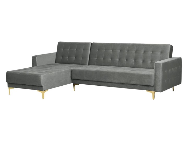 Narożnik rozkładany szary welurowy modułowy 4-osobowy z otomaną nowoczesna pikowana sofa do salonu z szezlongiem prawostronna Modułowe Wysokość 83 cm Prawostronne Szerokość 267 cm Materiał obicia Materiał pikowany
