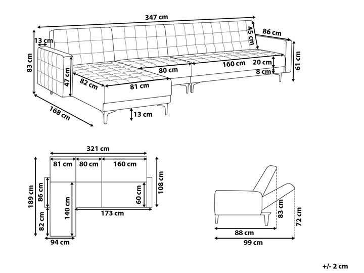 Narożnik rozkładany szary welurowy modułowy 4-osobowy z otomaną nowoczesna pikowana sofa do salonu z szezlongiem prawostronna Wysokość 83 cm Prawostronne Modułowe Szerokość 267 cm Materiał obicia Materiał pikowany